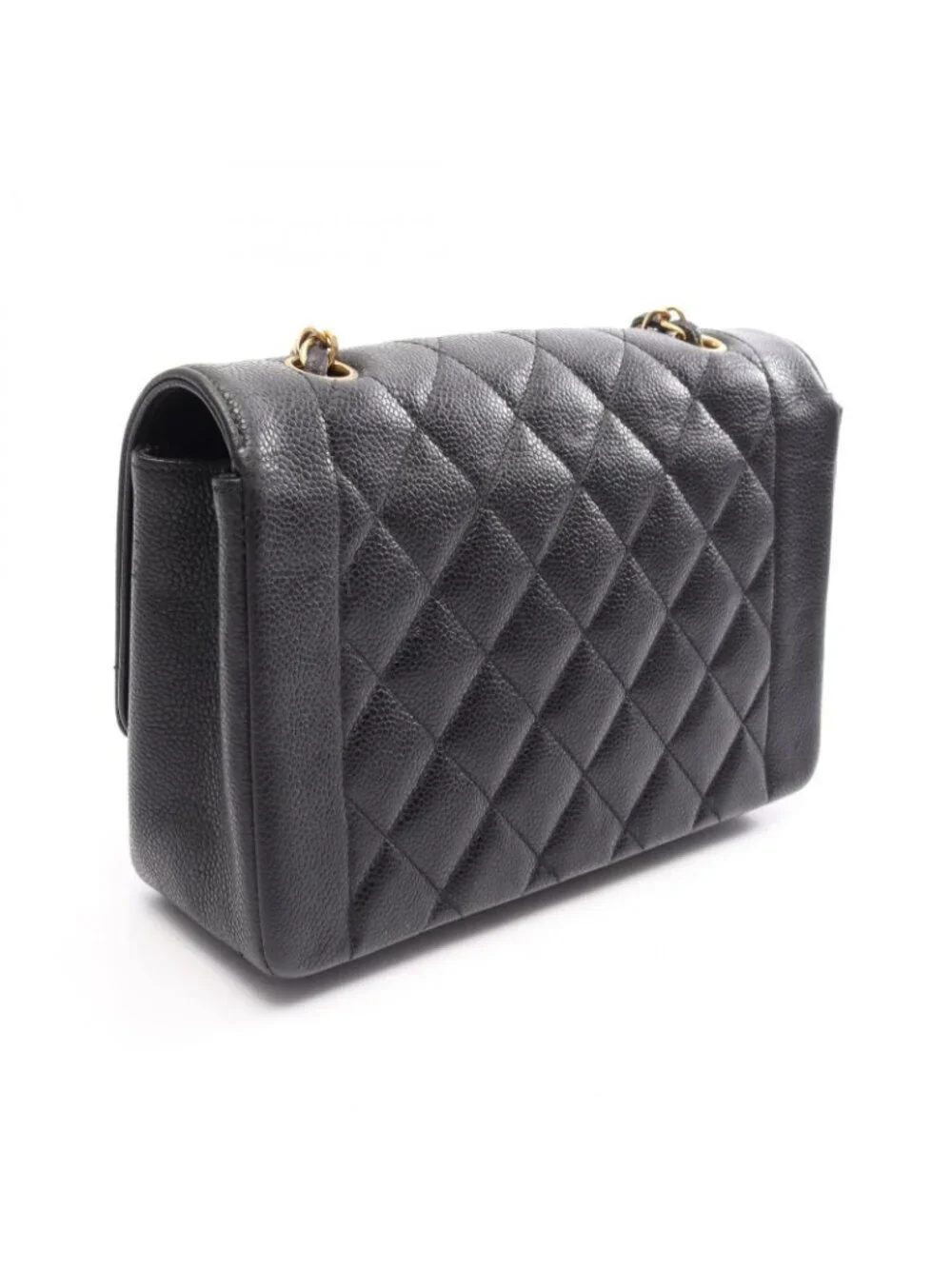 Chanel Shoulder Bag Quilted Diana Flap Black Caviar Leather Chain